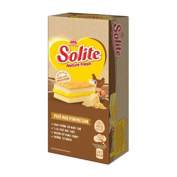 Bánh bông lan Nature Fresh tầng kem phô mai Solite hộp 100g (4 gói x 25g)
