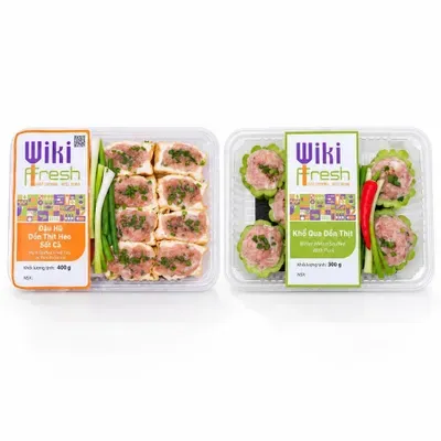 Combo Đậu hũ dồn thịt heo sốt cà Wiki Fresh khay 400g (1 Khay) + Khổ qua dồn thịt Wiki Fresh khay 300g