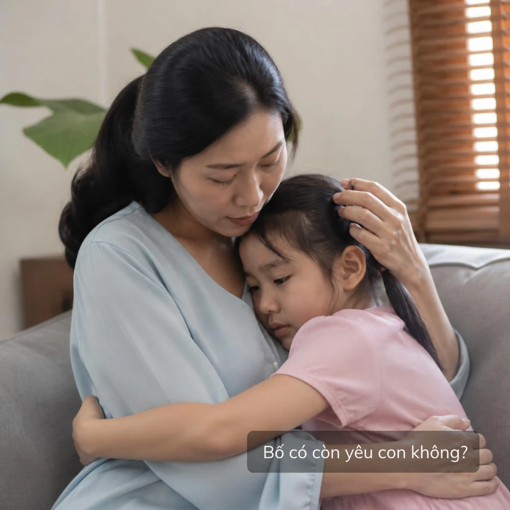 Mẹ đang vỗ về, giúp con cảm thấy an toàn và được yêu thương khi bố mẹ đã quyết định dừng lại. (Ảnh được tạo bởi AI)