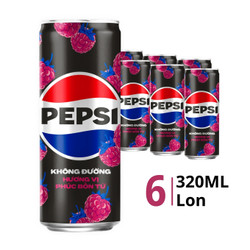 Lốc nước ngọt Zero Calo vị phúc bồn tử Pepsi lon 320ml (6 Lon)