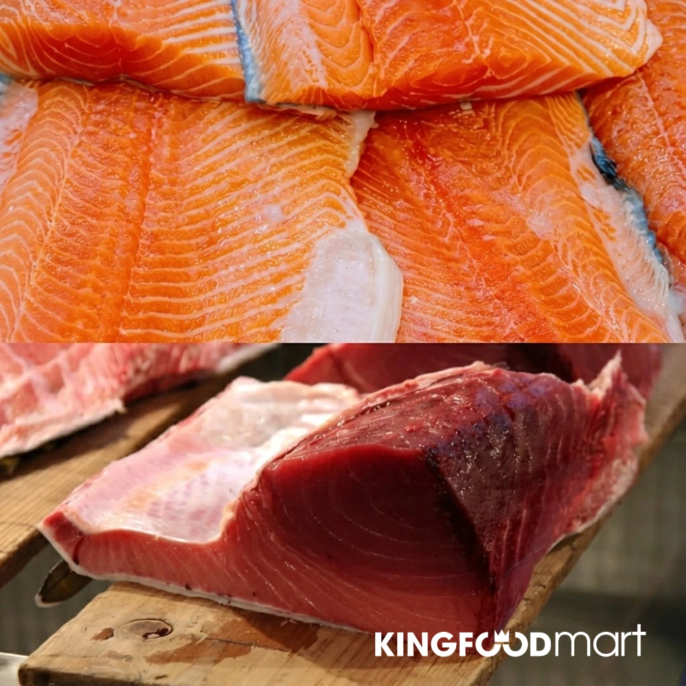 So sánh cá hồi và cá ngừ.