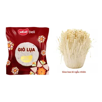 Combo Giò lụa Ngự Bảo hảo hạng Meat Deli gói 300g + Nấm kim châm Việt Nam gói 500g