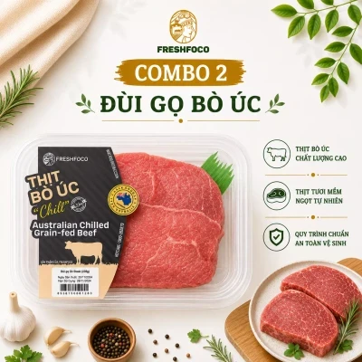 Combo 2 khay đùi gọ bò Úc cắt steak Freshfoco 225g