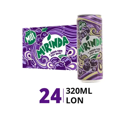 Thùng 24 lon nước ngọt Mirinda vị soda kem việt quất 320ml
