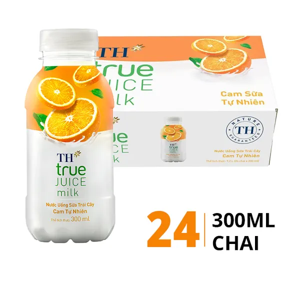 Thùng 24 chai nước uống sữa trái cây TH True Juice Milk hương cam 300ml