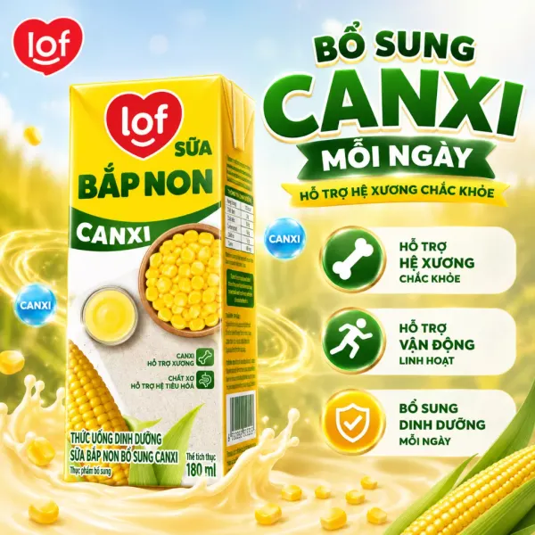 Thùng 24 hộp sữa bắp non canxi Lof 180ml
