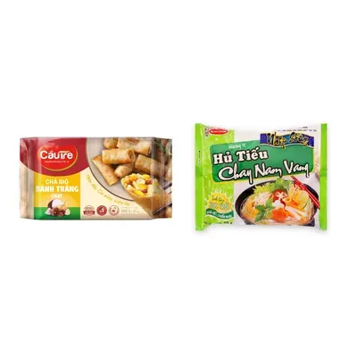 Combo Chả giò bánh tráng chay CJ Cầu Tre gói 500g (1 gói) + Hủ tiếu chay nam vang Nhịp Sống Acecook gói 70g
