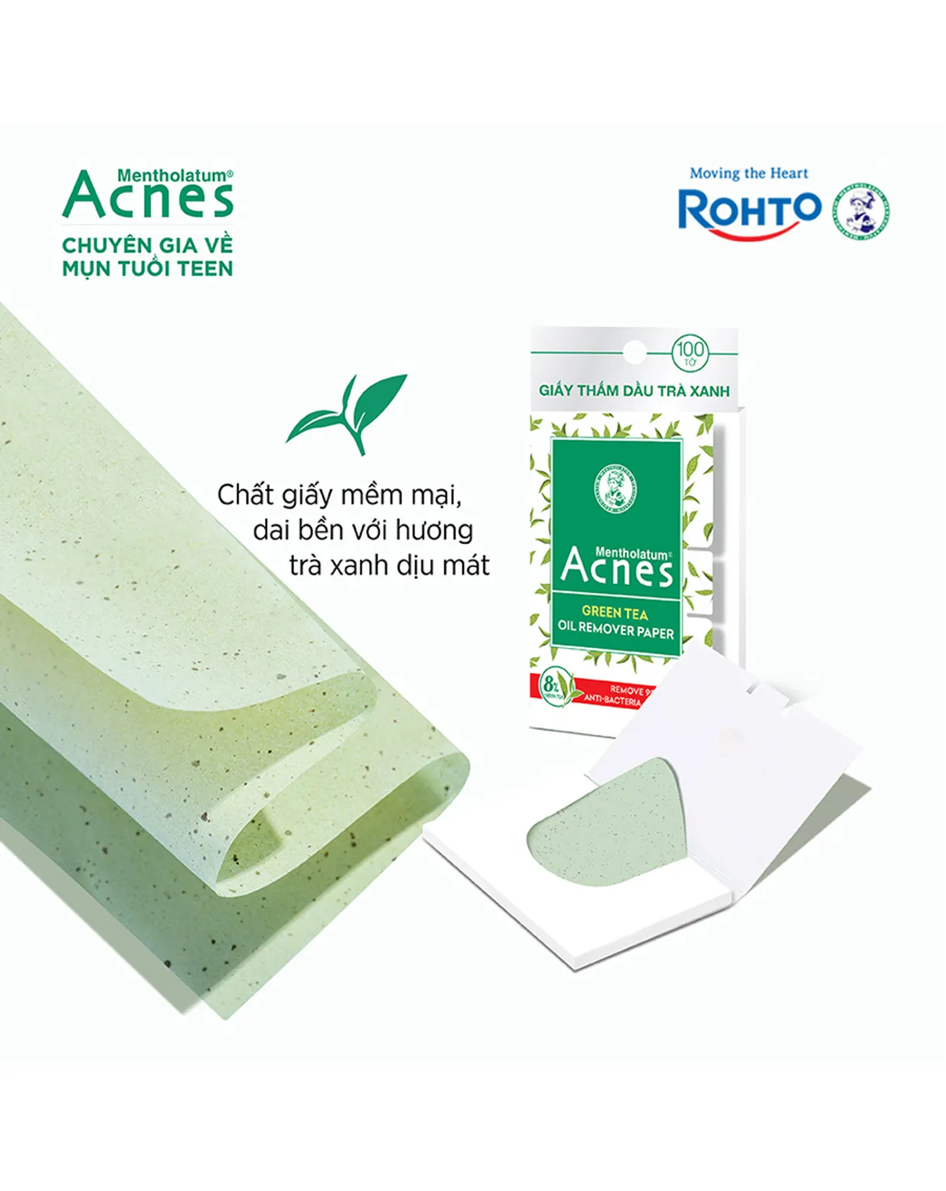 Giấy Thấm Dầu Acnes Trà Xanh Green Tea Oil Remover Paper 100 Tờ - Image 4