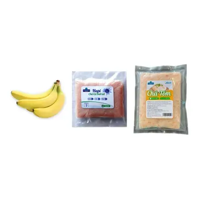 Combo Chuối già giống Nam Mỹ + Chả cá thát lát Hapi + Chả tôm thác lác tươi Hapi