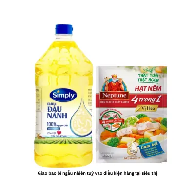Combo căn bếp gia đình: Dầu đậu nành Simply 2L và hạt nêm vị heo Neptune 850g