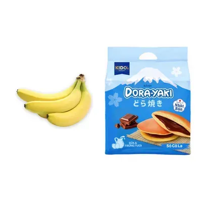 Combo Chuối già giống Nam Mỹ nhánh 1.1Kg (1 nhánh) + Bánh Dorayaki vị socola Kido's Bakery túi 150g