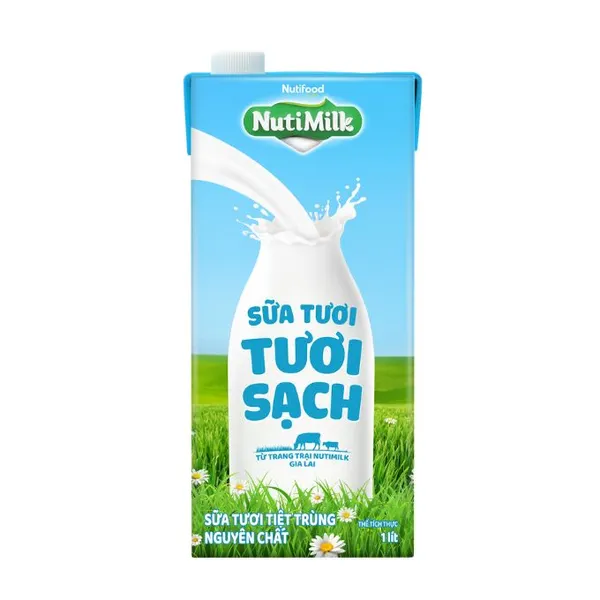 Sữa tươi tươi sạch Nuti không đường hộp 1L