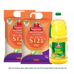 Combo 2 gạo Neptune dẻo đặc biệt ST25+ túi 5kg và dầu đậu nành Meizan 2L