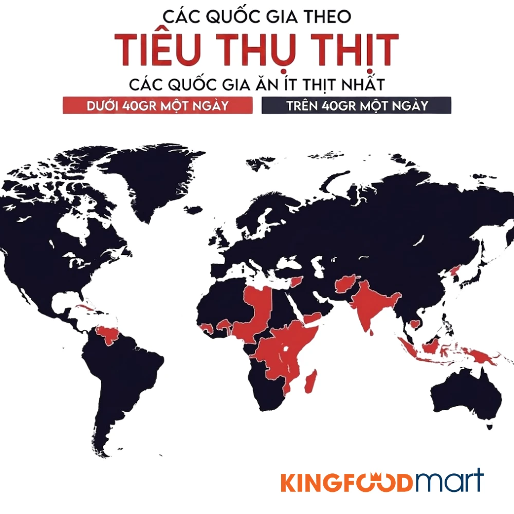 Bản đồ các quốc gia theo mức tiêu thụ thịt.