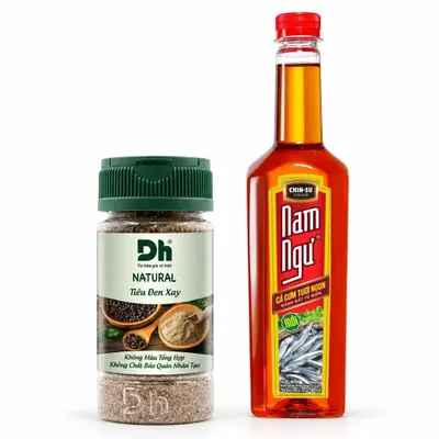Combo Tiêu đen xay DH Foods hũ 45g + Nước mắm 12N Nam Ngư chai 900ml