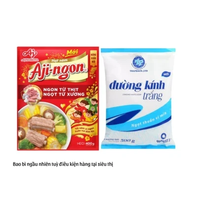 Combo hạt nêm vị heo Aji-ngon 400g và đường kính trắng Toàn Phát 500g