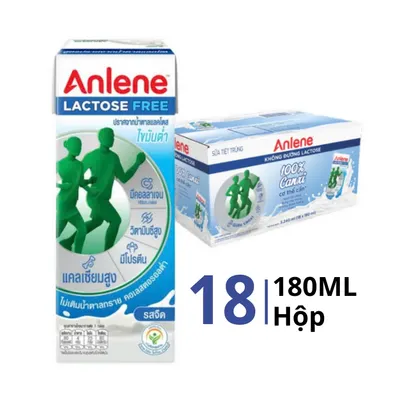 Thùng 18 hộp sữa tiệt trùng Lactose Anlene không đường 180ml