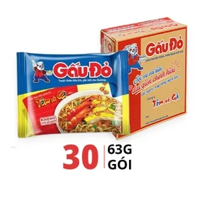Thùng 30 gói mì Gấu Đỏ vị tôm và gà 63g