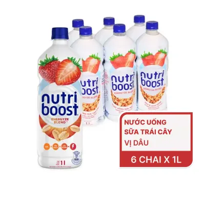 Lốc 6 chai nước sữa trái cây Nutri Boost vị dâu 1L