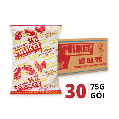 Thùng 30 gói mì giấy Miliket vị sa tế 75g