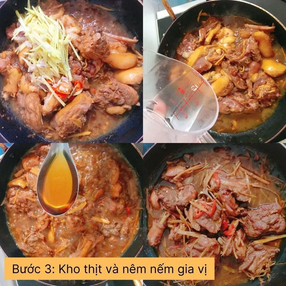 kho thịt và nêm nếm gia vị