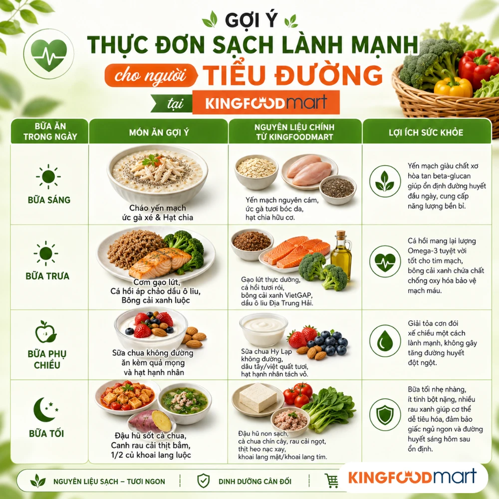 Gợi ý thực đơn sạch lành mạnh cho người tiểu đường tại Kingfoodmart