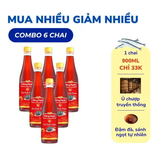 Combo 6 chai nước mắm cá cơm 10N Hồng Hạnh 900ml