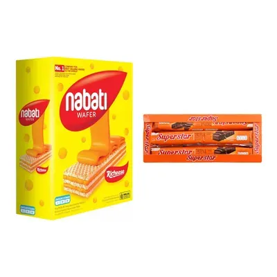 Combo Bánh kem xốp phô mai Nabati hộp 20 gói x 15g (1 Hộp) + Bánh xốp phủ socola Superstar gói 150g