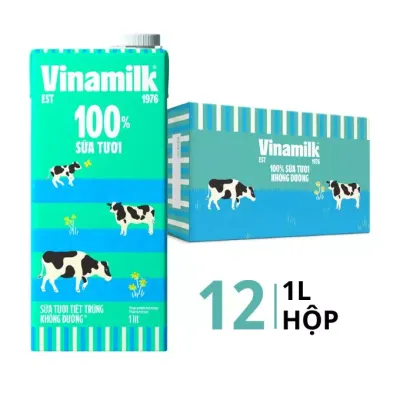 Thùng 12 hộp sữa tươi tiệt trùng Vinamilk không đường 1L