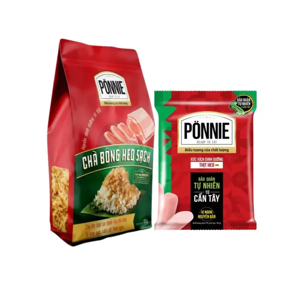 Combo xúc xích heo 5x35g và chà bông heo 100g Ponnie