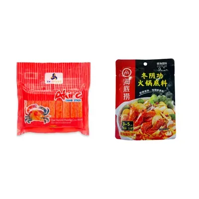Combo Que Surimi hương cua Akiri gói 250g + Cốt lẩu Tomyum chua cay Haidilao gói 210g