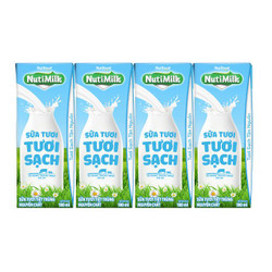 Lốc sữa tươi tươi sạch không đường Nutimilk hộp 180ml (4 Hộp)