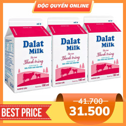 Combo sữa tươi thanh trùng hương dâu Đalat Milk hộp 180ml (3 Hộp)