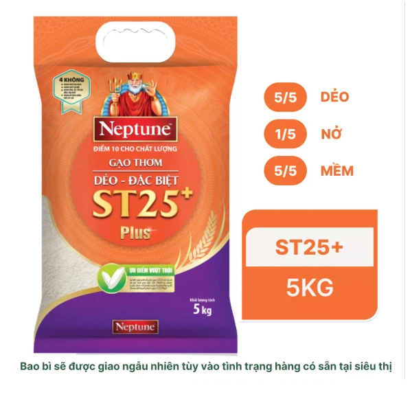 Gạo thơm dẻo đặc biệt ST25+ Neptune túi 5kg