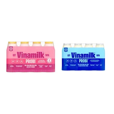 Combo Lốc 4 chai sữa chua uống Probi Vinamilk hương lựu đỏ ít đường + Lốc 4 chai sữa chua uống Probi Vinamilk có đường