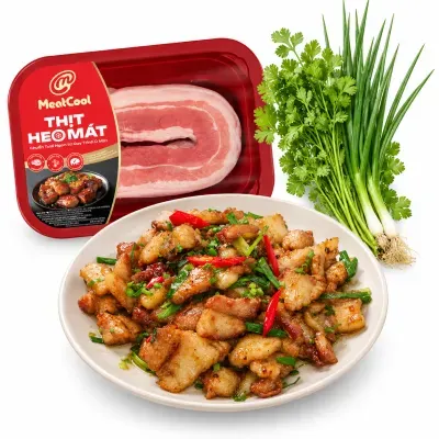 Combo ba rọi heo Meatcool 400g và rau nêm