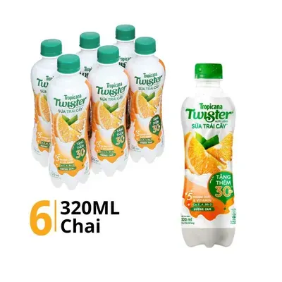 Lốc 6 chai nước uống sữa trái cây Twister hương cam 320ml