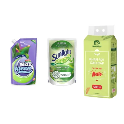 Combo Nước lau sàn ban mai thanh mát Maxkleen + Nước rửa chén trà xanh Sunlight + Khăn rút treo tường 4 lớp Hannah-Seyo