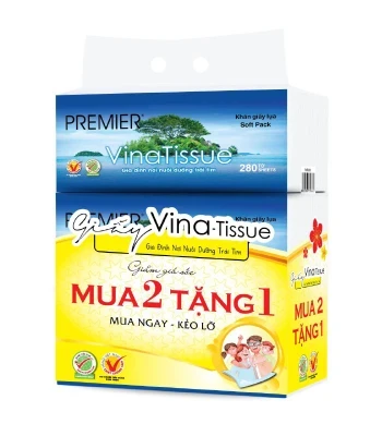 Lốc khăn giấy rút Vinatissue Premier 280 tờ 2 lớp 500g