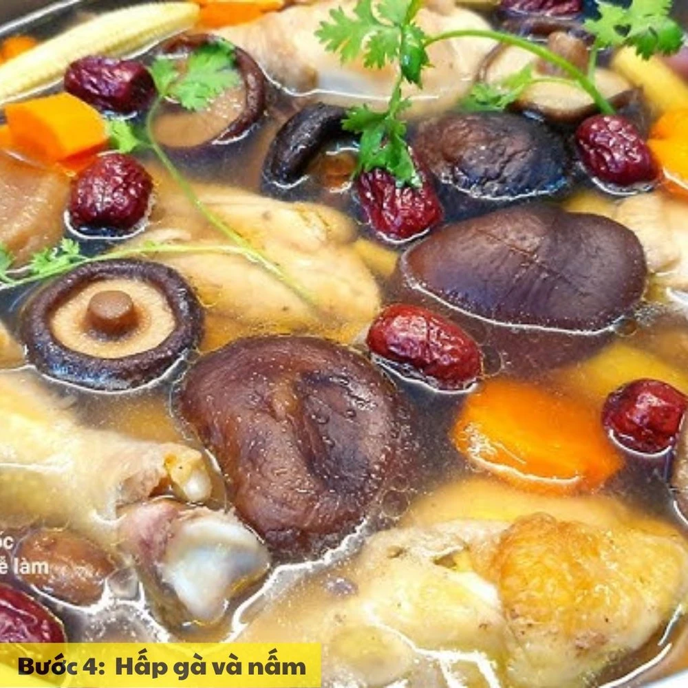 hấp gà và nấm