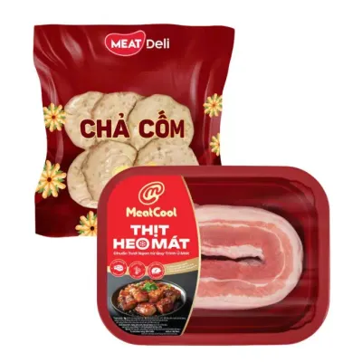 Combo topping bún đậu: chả cốm Meatdeli 300g và ba rọi heo Meatcool 400g
