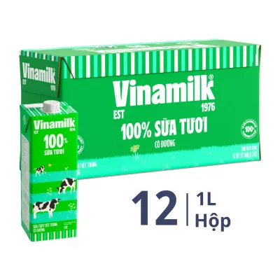 Thùng 12 hộp sữa tươi tiệt trùng Vinamilk có đường 1L