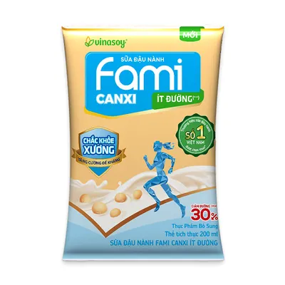 Sữa đậu nành canxi Fami ít đường gói 200ml