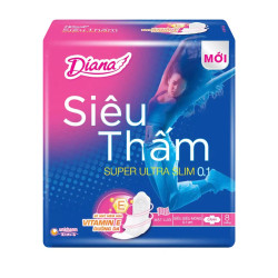 Băng vệ sinh siêu thấm siêu siêu mỏng 0.1cm có cánh Diana gói 8 miếng