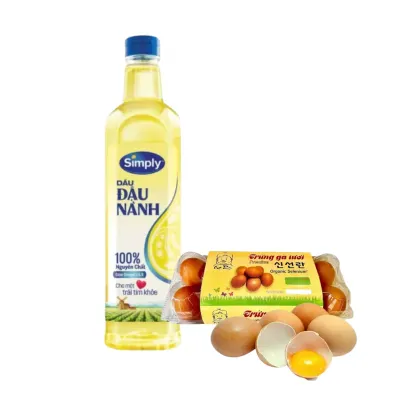 Combo dầu nành Simply 1l và hộp 10 trứng gà tươi premium GFood