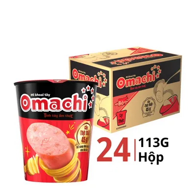 Thùng 24 hộp mì dinh dưỡng khoai tây Omachi vị xốt bò hầm (có thịt) 113g