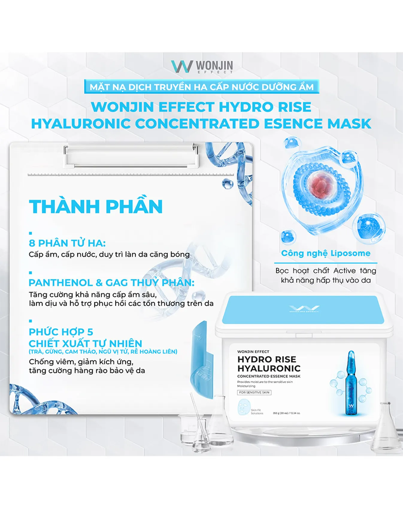 Hộp 30 Mặt Nạ Giúp Dưỡng Da Chuẩn Clinic Mỗi Ngày WonJin Effect Mask 350g - Xanh dương cấp ẩm - Image 1