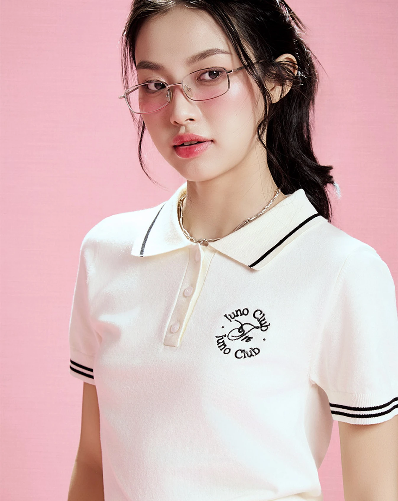 Áo dệt kim cổ polo thêu chữ - Image 4