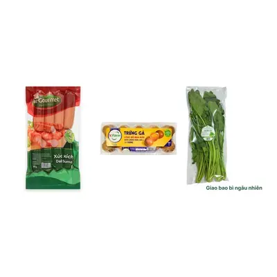 Combo Trứng chiên cuộn cải bó xôi: Xúc xích Deli Sumo Le Gourmet + Trứng gà lòng đỏ đậm màu VFarm + Cải bó xôi Đà Lạt