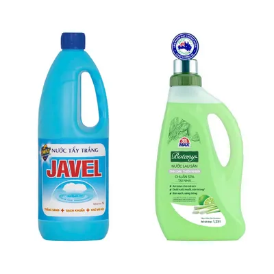 Combo Nước tẩy trắng quần áo Javel Swat chai 1L (1 Chai) + Nước lau sàn sả chanh Botany chai 1.25L